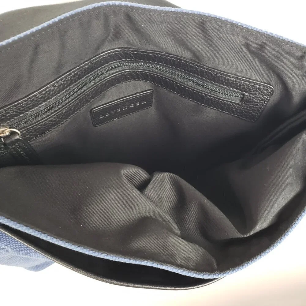 Levenger Metro Blue Canvas Leather Messenger Bag 13